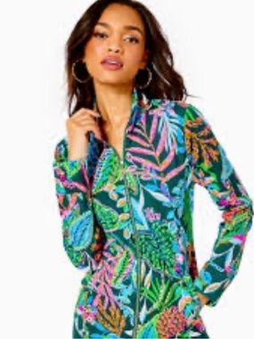 Lilly Pulitzer Leona UPF 50+ Zip-Up Jacket  Multi Sunshine Jungle Print Size M